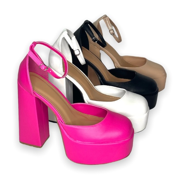 Nude Platform Block High Heels - Picture 10 of 15